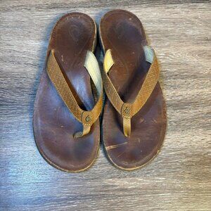 OluKai Kumu Brown Leather Slid On‎ Womens Sandals Size 9